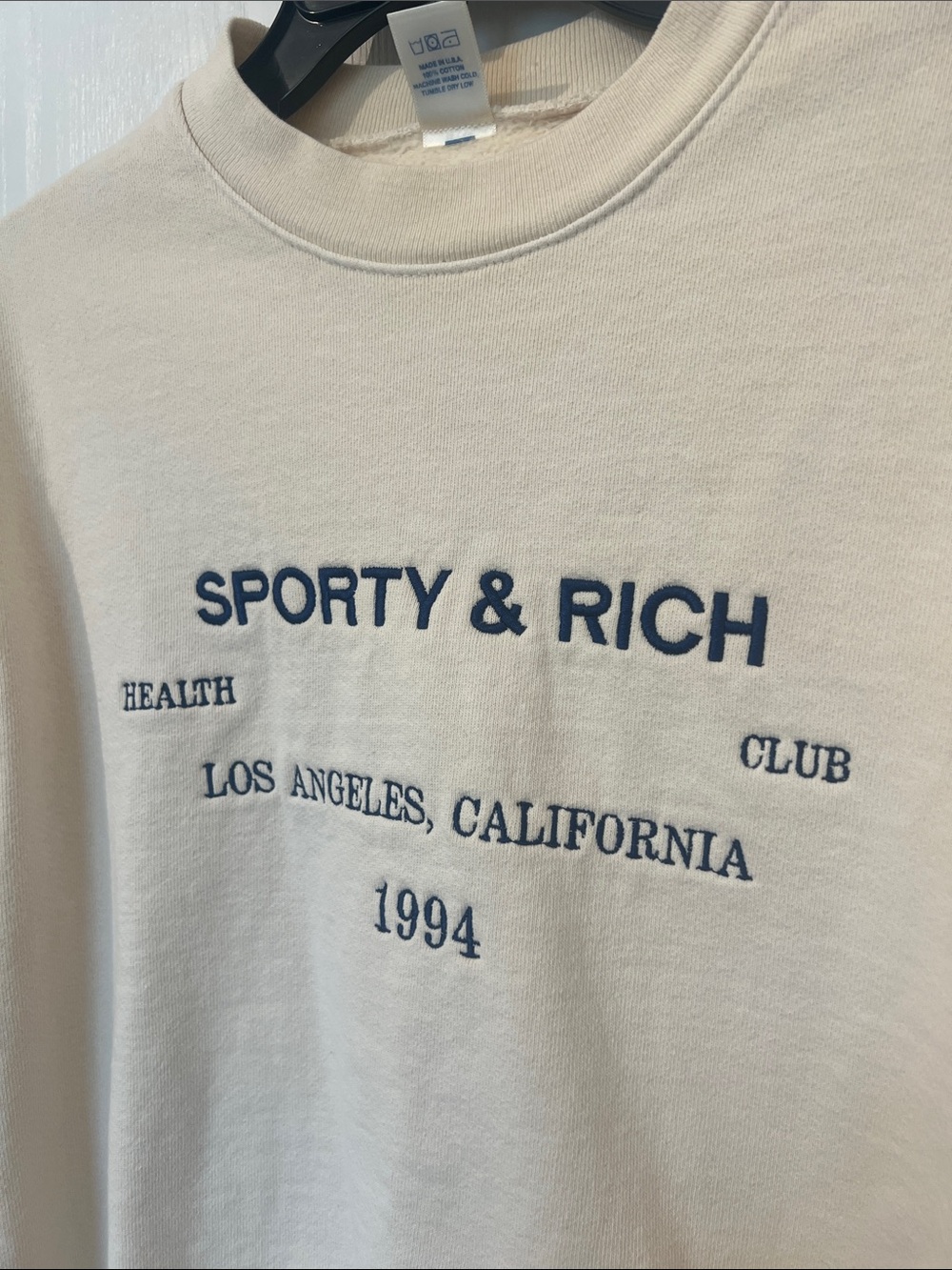 Sporty & Rich LA Health Club Embroidered Unisex Sweatshirt in Cream - Picture 8 of 12